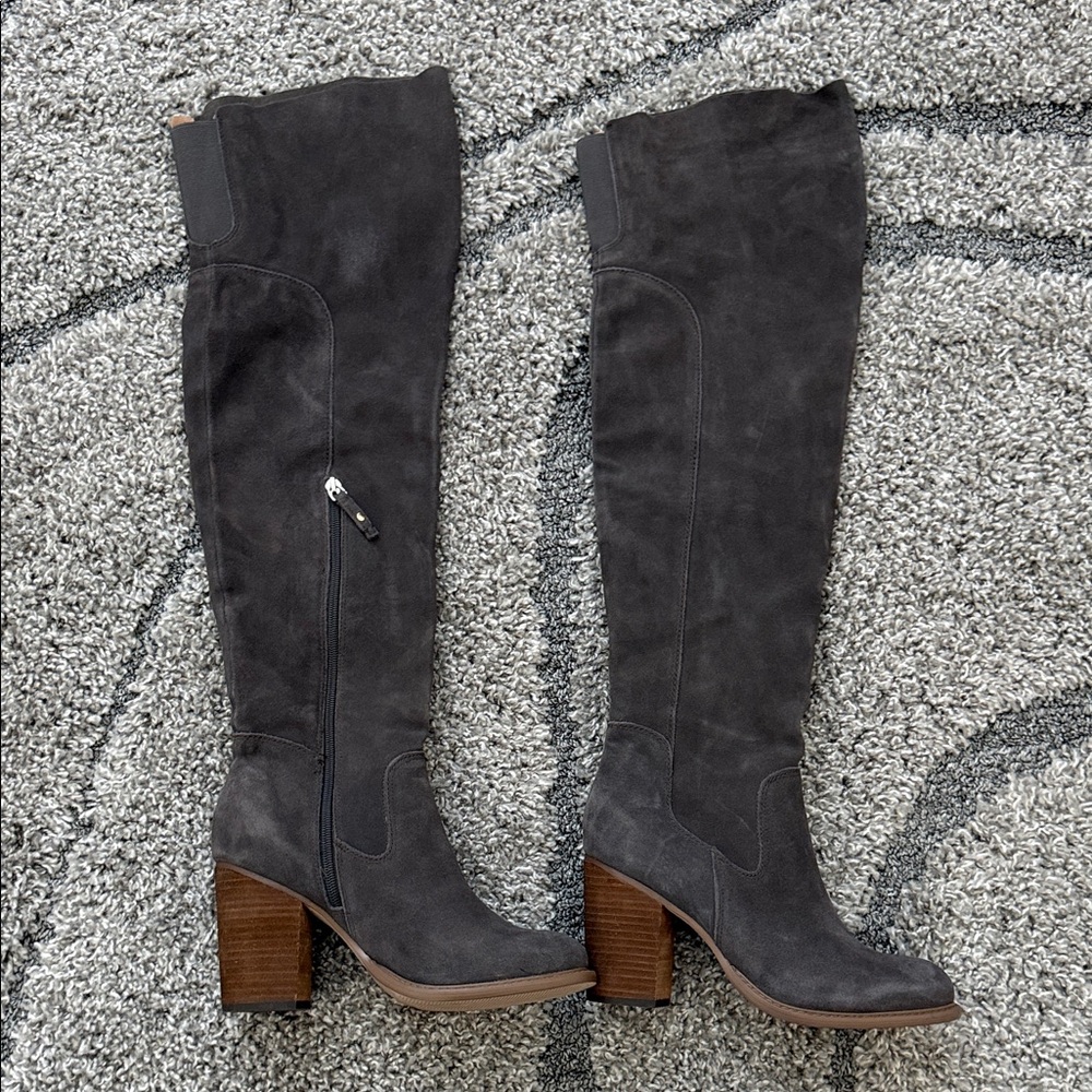 Kelsi Dagger Logan Grey Suede Leather Brooklyn Over The Knee Brown Heeled Boot 9 - Picture 2 of 10